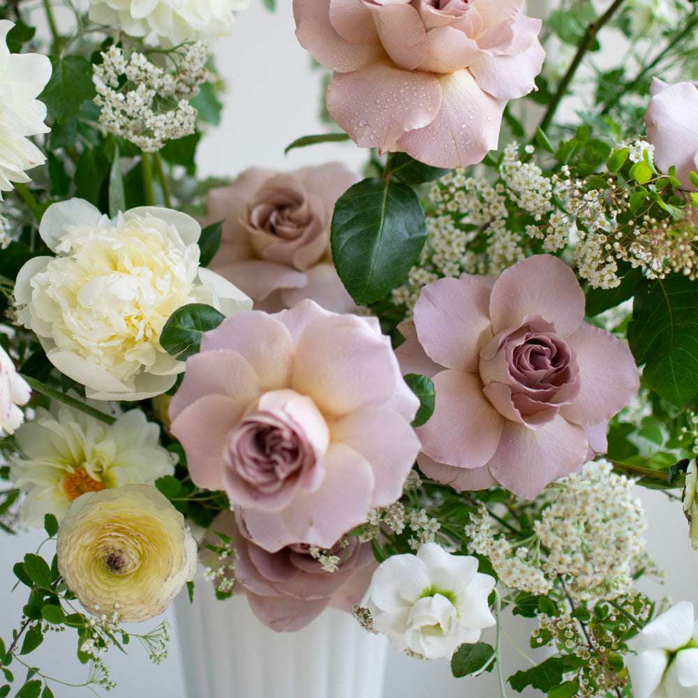 close up of flowers in Tall Urn