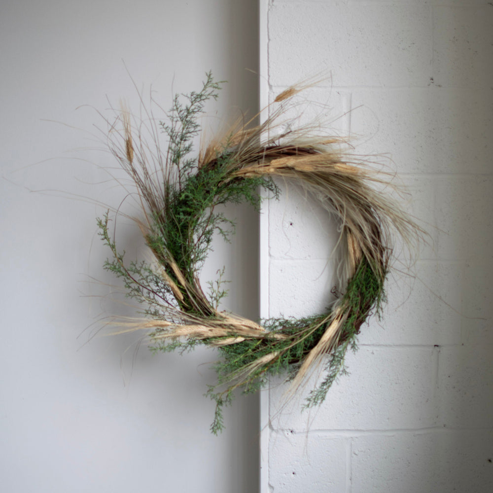 winter wreath with grass and wheat