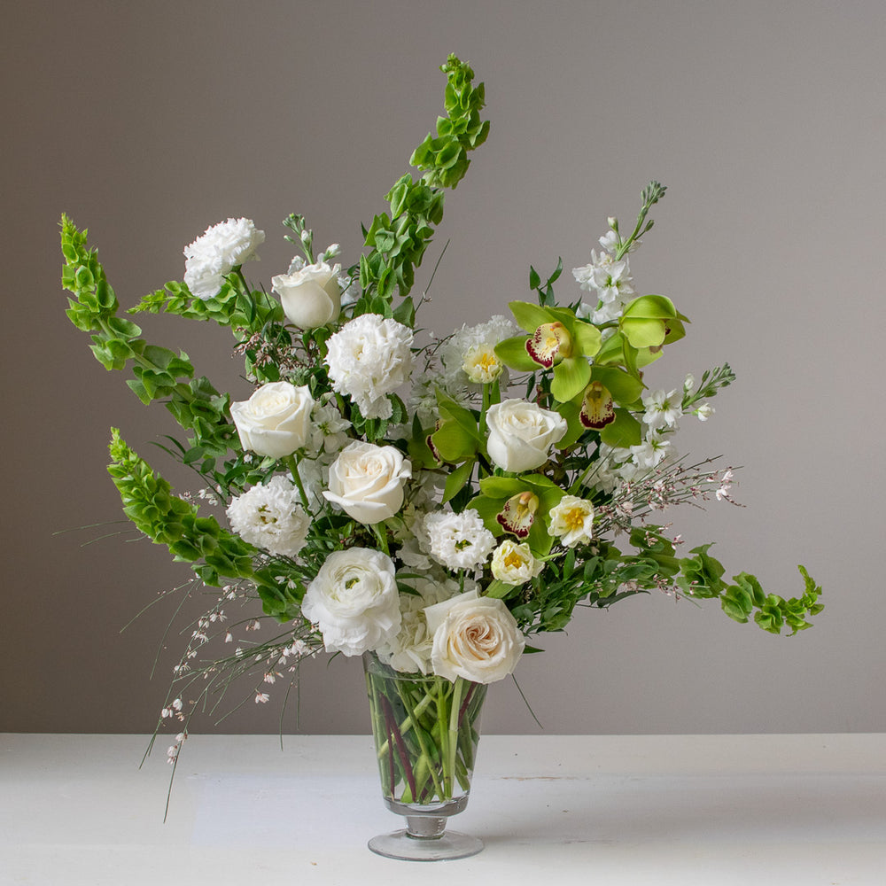 Large Footed Glass Vase Arrangement