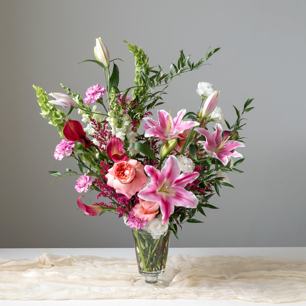 Large Footed Glass Vase Arrangement