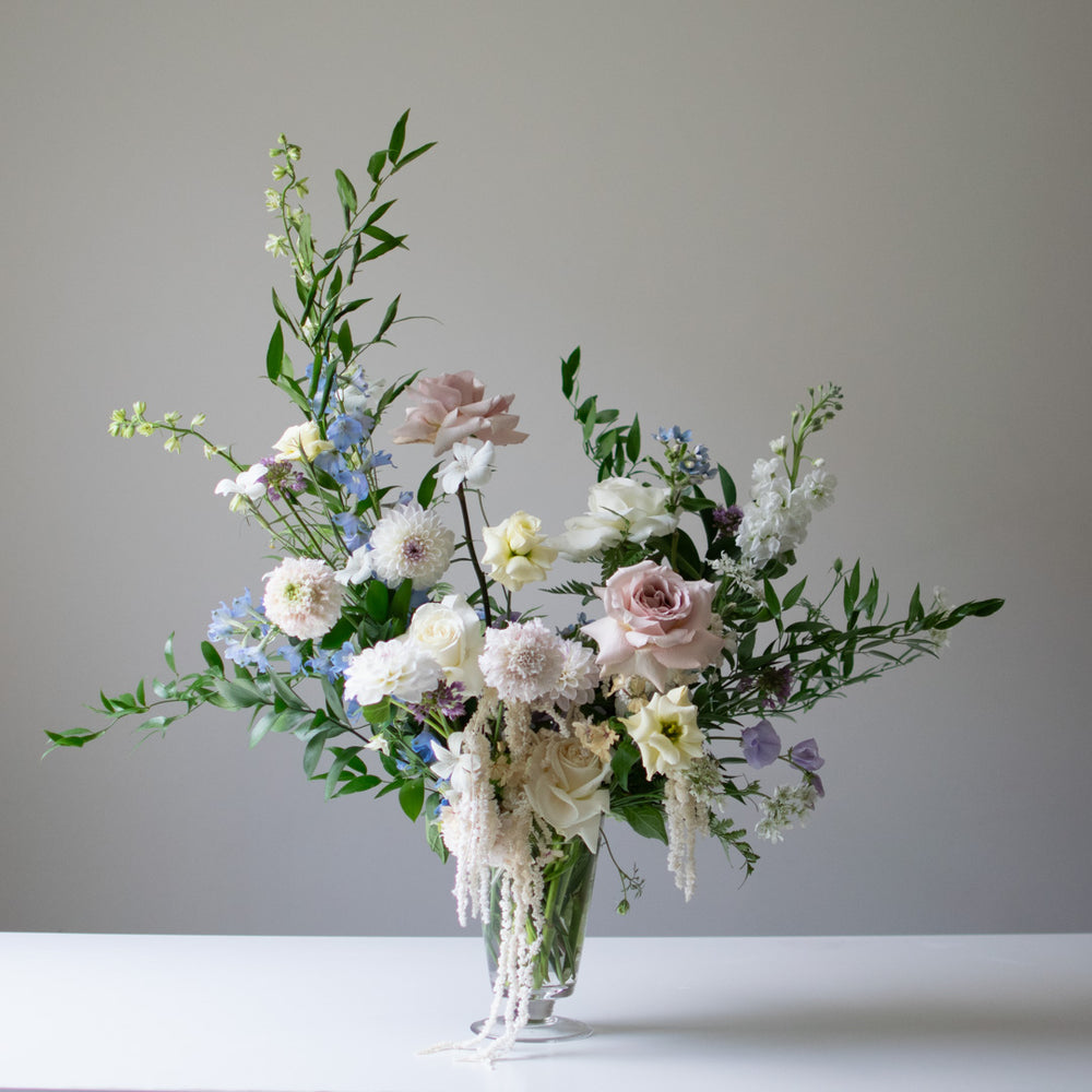 Large Footed Glass Vase Arrangement