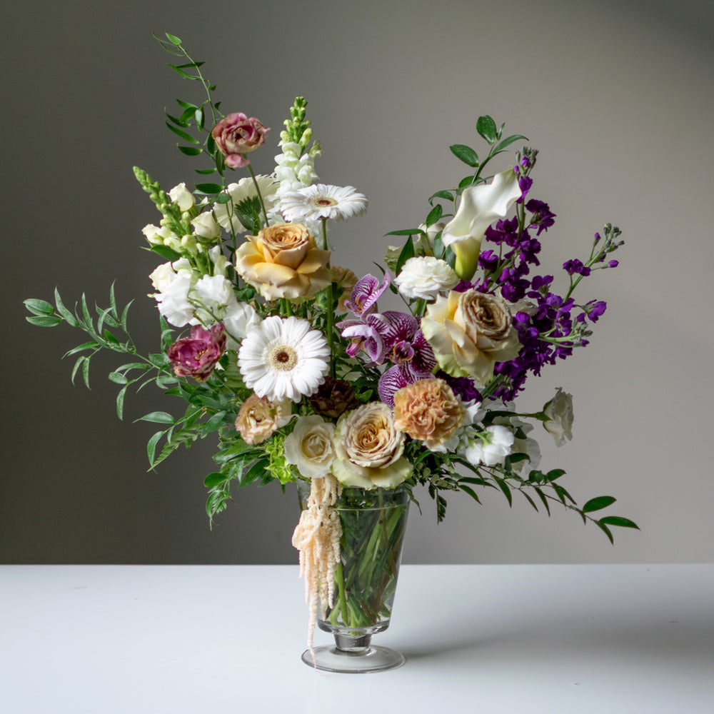 Large Footed Glass Vase Arrangement