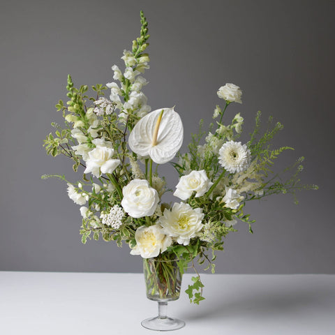 Look at those top quality flowers in this Standard Footed Centrepiece (glass vase).