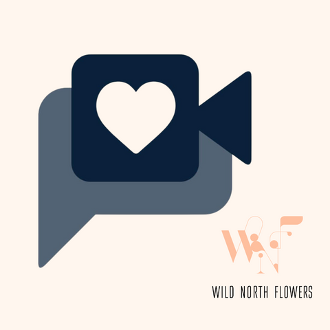 The videogreet logo takes up the majority of the photo, and the Wild North Flowers logo is smaller in the right corner.